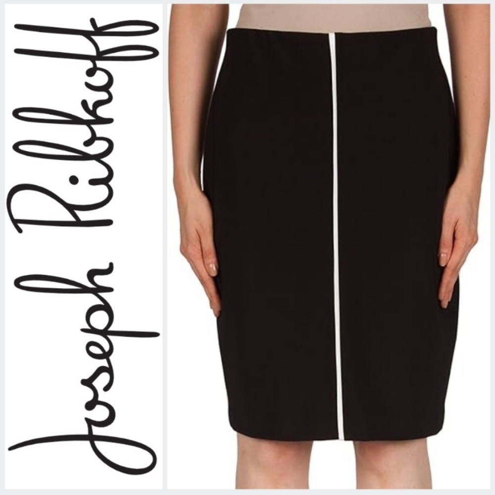 Joseph Ribkoff Black Pencil Skirt with White Center Stripe